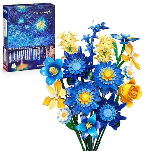 EWED Starry Blooms Flowers Bouquet Building Set for Adults, Artificial Flower Compatible with Lego Botanical Collection, Christmas Valentine's Day Birthday Gift for Women Girl Girlfriend Home Decor - Image 1