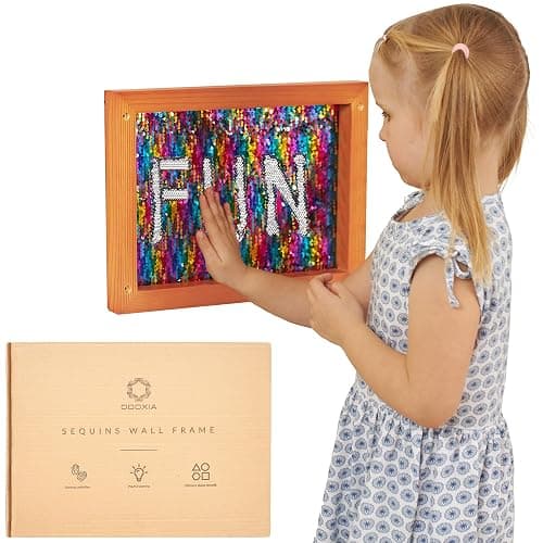 ODOXIA Sequins Sensory Wall Frame | Reversible Sequins Board for Kids | Sensory Sequins Fabric | Sequins Fabric Sensory Wall | Flip Sequin Board Sequins Wall Frame Small 1-Pack - Small 1-pack - Image 1