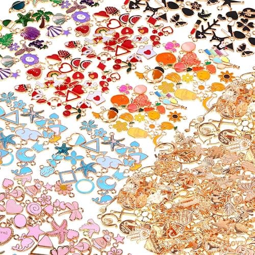Acejoz 300Pcs Charms for Jewelry Making, Wholesale Bulk Assorted Gold-Plated Enamel Earring Charms for DIY Necklace Bracelet Jewelry Making and Crafting (Multicolor) - Image 1
