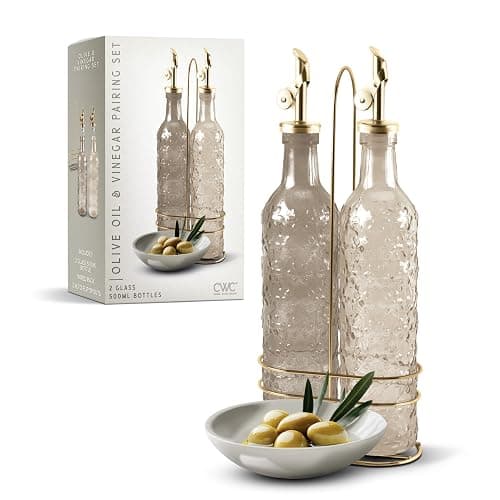 COOK WITH COLOR Glass Olive Oil Bottle Dispenser - 2 Pack- 17oz Oil and Vinegar Cruet - Olive Oil Carafe Decanter for Kitchen, Floral, Brown - Image 1