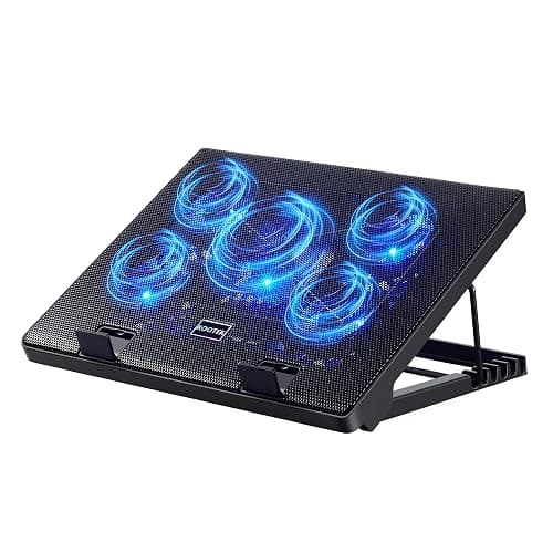 Kootek Laptop Cooling Pad, Laptop Cooler with 5 Quiet Fans for 12"-17" Computer PC Notebook Gaming Laptop Fan, Height Adjustable Laptop Cooling Stand Laptop Accessories, Blue - Image 1