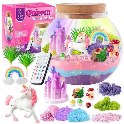 JOYEEMAX Unicorn Light-Up Terrarium Kit for Kids - LED Night Light Birthday Gift for Girls Ages 4 5 6 7 8-12 Year Old - Unicorn Toys for Girls - DIY Arts and Crafts Kit for Kids - Image 1