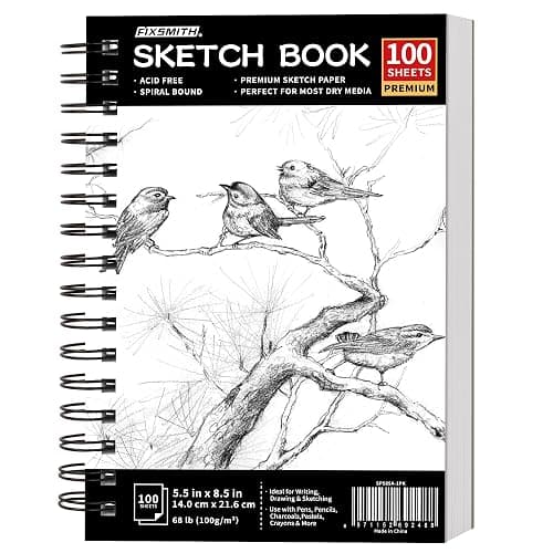 FIXSMITH 5.5"X8.5" Sketch Book | 100 Sheets (68 lb/100gsm) Sketchbook| Acid Free Drawing Paper | Spiral Bound Artist Sketch Pad | for Kids, Beginners, Artists & Professionals | Bright White - Image 1