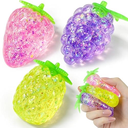 3pc Fruit Squishy Stress Balls,Glitter Squishies ,Sugar Filled Squishy ,Pineapple,Strawberry,Grapes Cute Sensory Fruit Squishies Toys for Birthday Gifts,Ideal for Relax, Focus,Party Favors - Image 1