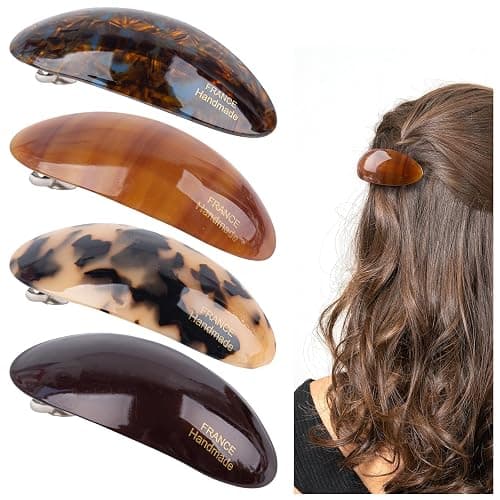 Framendino, 4 Pack French Oval Hair Barrette Tortoise Shell Barrettes 3.5inch Curved Ponytail Holder Clamp for Women - Image 1