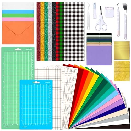 63PCS Accessories Bundle for Cricut Joy, Ultimate Accessories and Supplies with Weeding Tools, Heat Transfer Vinyl, Permanent Adhesive Vinyl, Card Kit, Card Mat, Crafting Starter Kit for Cricut Projects - Image 1