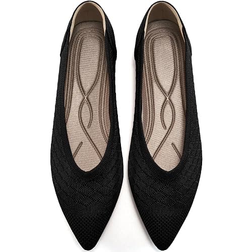 Aomigoct Womens Ballet Flats Dress: Comfortable Pointed Toe Knit Flat for Women - Casual Slip On Walking Shoes - Image 1
