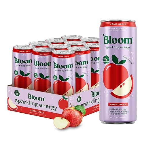 Bloom Nutrition Sparkling Energy Drink - Natural Caffeine, Zero Sugar, 180mg Caffeine - Antioxidant-Rich with Green Coffee Bean, Green Tea Extract, Prebiotics - Crisp Apple - 12oz 12 Pack - Image 1