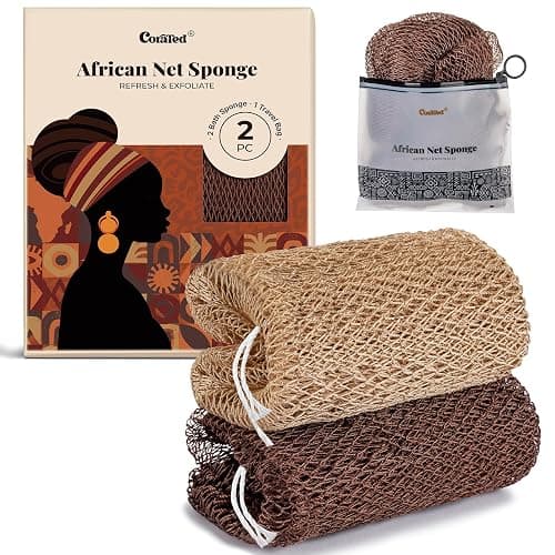 CORATED African Net Sponge Authentic, Shower Loofah Exfoliating Bath Sponge | Body Scrubber for Women and Men Daily Use Body Care, Travel Portable Bath Accessories Gifts for Women - Image 1