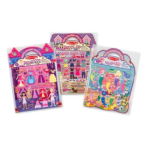 Melissa & Doug Puffy Sticker Activity Books Set of 3 – Dress-Up, Princess & Mermaid, with 208 Reusable Stickers and Fold-Out Scenes, Mess-Free Travel Toys for Kids Ages 4+ - FSC Certified - Image 1
