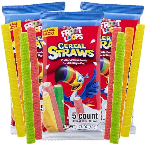 Kellogg’s Froot Loop Cereal Straws, Edible Breakfast Straw, Nostalgic Treat, Birthday Party Favors, 5 Count, (3 Pack) - Image 1