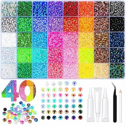 40000Pcs 40 Colors Jelly Rhinestones for Bedazzling,Mix Colors Bedazzling Kit with Rhinestones,3MM SS10 Colorful Resin Flatback Gems kit with Complete Tools for Crafting, Nail Art, Shoes, Books - Image 1