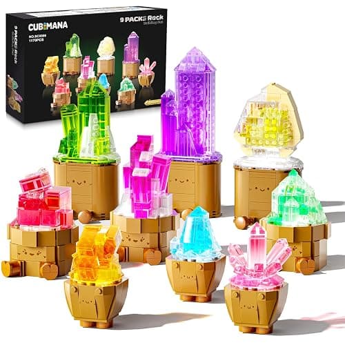 CUBIMANA Mineral Collection 3.6MM Mini Building Set for Adults with LED Light, 9 Pack Crystals Flower Botanical Bonsai Building Block for Home Office Decor, Christmas Birthday Gifts for Teens 1170PCS - Image 1