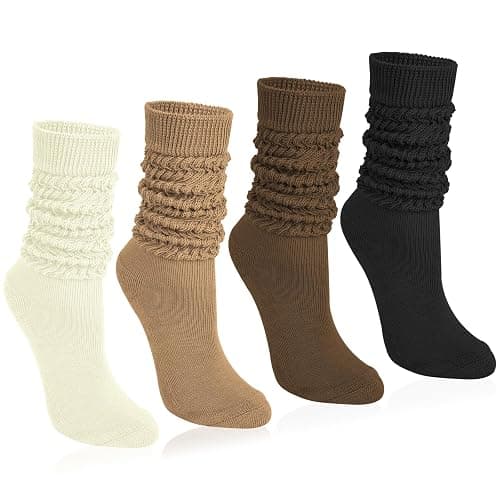 Justay 4 Pairs Slouchy Socks for Women, Scrunch Boot Long Knee High Knit Tube Athletic Slouch Socks for Woman - Image 1