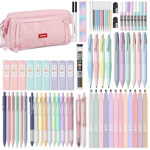 Nicpro 78 PCS Aesthetic School Supplies with Cute Pen Case, 12 Pastel Highlighters, 12 Color & Black Ink Gel Pens, 10 Mechanical Pencils 0.5, 0.7, 0.9, 2.0 mm, 6 Multicolor Pen for Student Stationary - Image 1