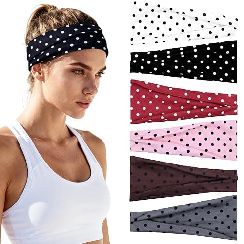 Headbands for Women Non-Slip Workout Hair Bands, 6 Pack Stretchy Athletic Soft Sweatbands, Elastic Cloth Fabric Headband, Fashion Head Bands for Yoga Running Sports Gym Sports Exercise - Image 1