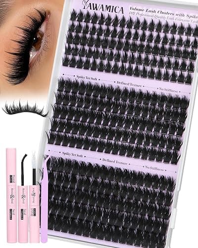 Volume Lash Clusters Kit with Spikes Manga Eyelash Clusters Wispy Cluster Eyelash Extensions Kit 12-20mm D Curl Spiky Individual Lashes DIY Lash Extension Kit with Quick-Dry Bond & Seal, Lash Tweezer - Image 1