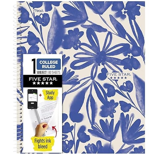 Five Star Spiral Notebook + Study App, 1 Subject, College Ruled Paper, 8-1/2" x 11", 80 Sheets, Fights Ink Bleed, Water Resistant Cover, Soft Petals Blue (820441F-ECM) - Image 1