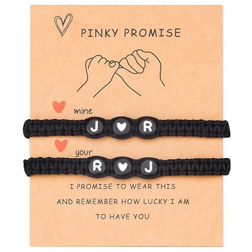2PCS Custom Name Initial bracelets,Personalized Pinky Promise Couple Bracelets Set,Adjustable Matching Jewelry Gifts for Him/Her, Best Friend, Family,Gift for girlfriend boyfriend,Valentines & Mother's Day Gift - Image 1