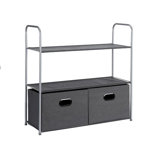 Amazon Basics Closet Storage Organizer with Fabric Bins, Drawers and 3 Shelves, Grey, 32.7" x 12.2" x 31" - Image 1