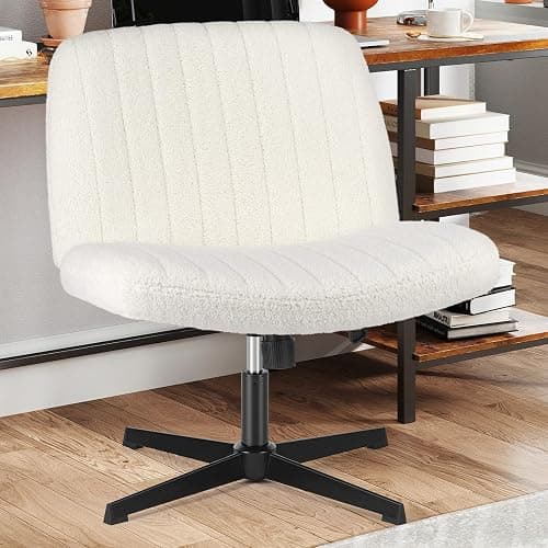 Sweetcrispy Criss Cross Chair Legged, Armless Office Swivel Desk Chair No Wheels, Vanity Height Adjustable Wide Seat Comfy Cute Computer Task Seating for Home Bedroom - Image 1