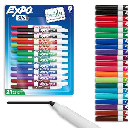 EXPO Dry Erase Markers, Whiteboard Markers with Low Odor Ink, Fine Tip, Assorted Vibrant Colors, 21 Count - 21 Count Assorted - Image 1