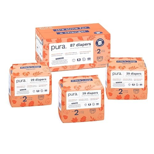 Pura Hypoallergenic Diapers, Size 2 (7-13 lbs) Totally Chlorine Free, Wetness Indicator, Suitable for Sensitive Skin, Soft Organic Cotton, Overnight, 3 Packs of 29 (87 Baby Diapers) - Image 1