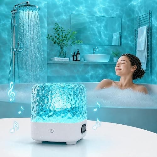 Spa-Like Shower Light, Waterproof LED Shower Lamp with Bluetooth Speaker | 16 Colors Rechargeable Ocean Wave Projector Light with Remote & Touch Control, Mood Light for Inside Shower Bathroom Bathtub - Image 1
