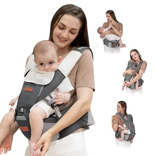 besrey Porte Bebe Physiologique Multifonction – Porte-Bébé Confortable avec Siège pour Randonnée, Porte-Bébé Avant (3,6 à 20 kg), Idéal pour les Promenades et les Activités Extérieures - Gris - Image 1