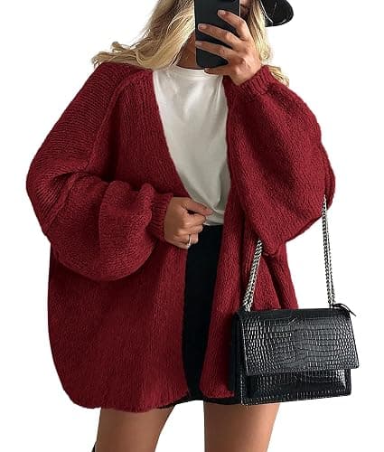 PRETTYGARDEN Womens Oversized Cardigan Sweaters 2025 Fall Long Lantern Sleeve Knit Open Front Lightweight Sweater - Image 1