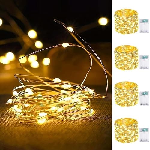 4-Pack Fairy Lights Battery Operated with Timer, Waterproof 16FT 50 LED String Lights Indoor Outdoor, Cuttable Starry Fairy Lights for Home Bedroom Classroom Dorm Wedding Christmas Decor (Warm White) - Image 1