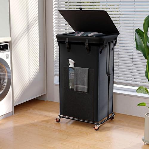 100L Laundry Hamper with Lid, Rolling Laundry Basket with Wheels, Large & Tall Dirty Clothes Hamper with Metal Frame and Removable Bag for Bedroom Aesthetic, Laundry Room, Bathroom, Dorm-Black - Image 1