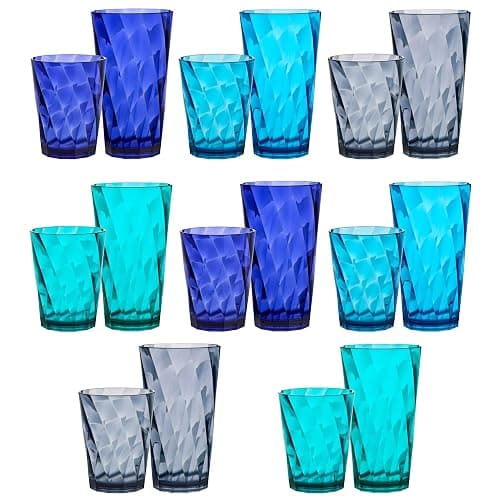 US Acrylic Optix Plastic Reusable Drinking Glasses (Set of 16) 14oz Rocks & 20oz Water Cups in Coastal Colors | BPA-Free Tumblers, Made in USA | Top-Rack Dishwasher Safe - Image 1