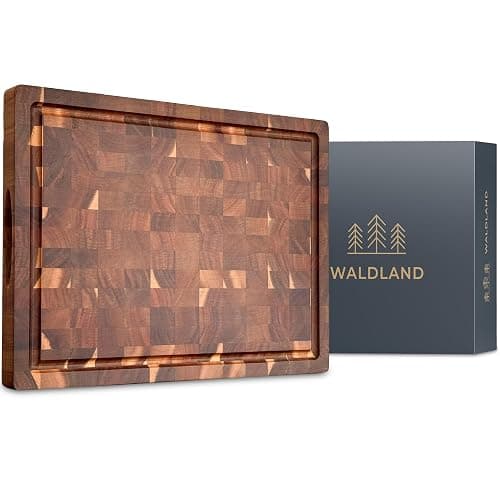 WALDLAND Planche à découper en bois de qualité supérieure - 40 x 30 x 3 cm - En bois d'acacia robuste - Planche à découper épaisse avec rainure à jus - Bois de cerveau - Image 1