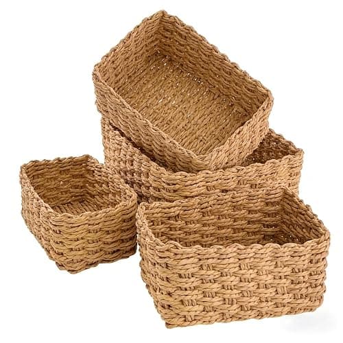 4 Cestas Tejidas a Mano Cestas Rectangulares De Mimbre Versátiles, Ideales Para Organizar Estanterías, Adecuadas Para Baños, Cocinas y Oficinas, y También Perfectas Para Envolver Regalos - Image 1