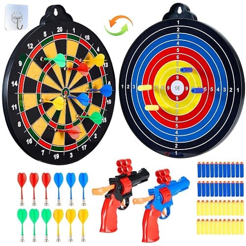 moopok Magnetic Dart Board for Kids-12Magnetic Dart/Sticky Balls Or 2 Toy Gun+40 Foam Dart.Indoor/Outdoor Kids Games and Party Games,Christmas Birthday Gifts Toys for 3-12 Year Old Boys - Image 1