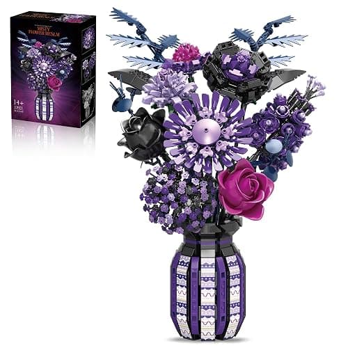 BrixVibe Flowers Building Set Compatible with Lego Flowers, Purple Bouquet Plant with Vase Botanical Collection for Adults & Women & Girl 14+ - Image 1