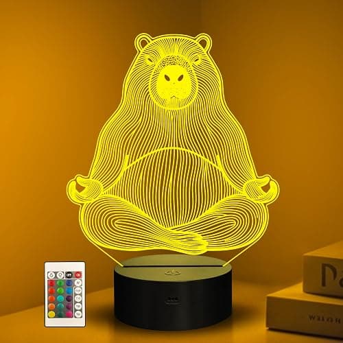 Ammonite Yoga Capybara Night Light, Meditating Capybara 3D lamp 16 Color Changing with Remote Control and Timer, Room Decor Lights Birthday Xmas Gifts for Kids Adults - Image 1