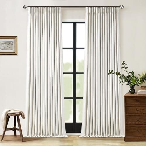 90 Inch Pinch Pleated Linen Blackout Curtains 2 Panels for Living Room Cream Natural 100% Black Out Curtains 90 Inches Long Pinch Pleat Dual Layer Drapes Birch Ivory Drapes for Dining Bedroom Office - Image 1