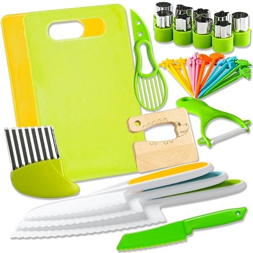 40Pcs Kids Knife Set for Real Cooking: Montessori Kitchen Tools for Toddlers, Kitchen Toy for 3 4 5 6 7 8 9 10 Year Old Boys Girls Birthday Gifts, Christmas Stocking Stuffers - Image 1