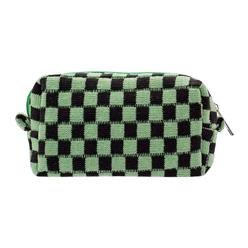 PAZIMIIK Checkered Makeup Bag for Purse Portable Zipper Make Up Pouch Small Cosmetic Case for Travel Accessories (Green Black) - Image 1