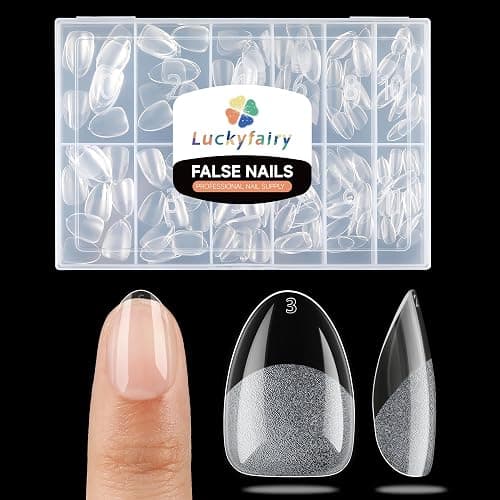 Luckyfairy Extra Short Almond Nail Tips, 240pcs Soft Gel Pre-Shaped Acrylic Fake Nails, Half Matte Full Cover Clear Gelly Press on Flase Nail Tips for Extension Nail Manicure Home DIY 12 Sizes - Extra Short Almond - Image 1