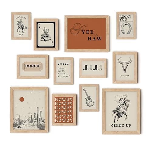 TwoDays Western Wall Decor, Retro Southwest Wall Art, Wild West Cowboy Rodeo Posters, Vintage Country Howdy Prints for Home Living Room Bedroom (Multi Sizes, 8" X 10" Largest, Set of 12, Wooden Framed) - Image 1
