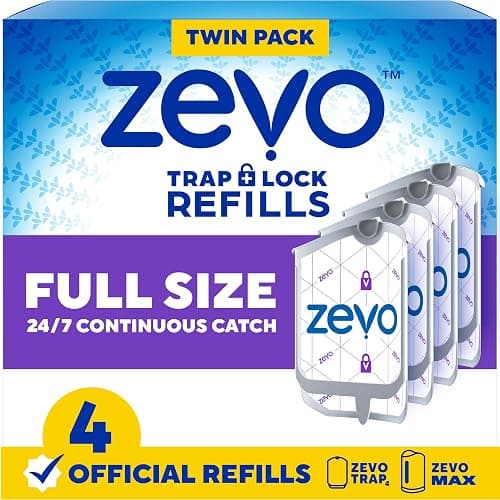 Zevo Flying Insect Trap Refill Cartridges for Fruit Flies & Gnats, 4 Count | Fits Zevo MAX & Zevo Flying Insect Trap, Catches House Flies, Gnats & Fruit Flies 24/7, No Added Fragrance or Dyes - Image 1