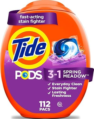 Tide PODS laundry detergent pacs, 3-in-1 Stain Remover, Odor Fighter, Color Protector, 112 Count, HE compatible, Spring Meadow Scent - Image 1