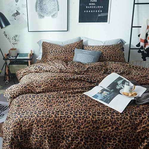 mixinni Leopard Print Comforter Set Twin XL-3 Pieces Animal Cheetah Printed Comforter Sexy Soft Fluffy Brown/Black Floral Print Bedding Set with 2 Pillowcases for All Season-Twin XL Size - Image 1