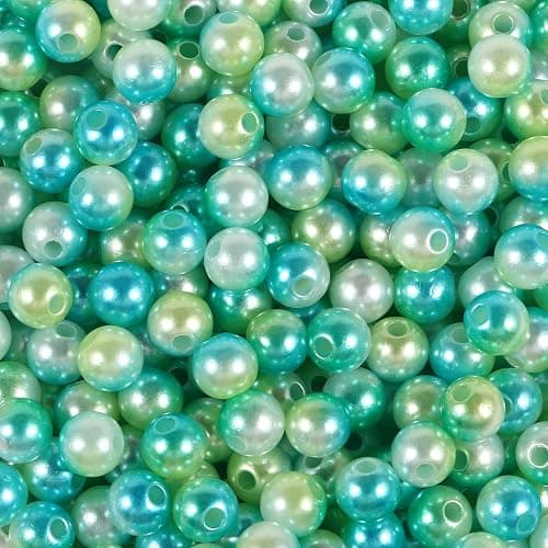 600Pcs Pearl Beads 8mm Gradient Color Fake Mermaid Pearl Beads Jewelry Making for DIY Crafts Necklace Bracelet Mobile Phone Hanging Rope Wedding Decoration Vase Filling (Green Yellow 8mm) - Image 1