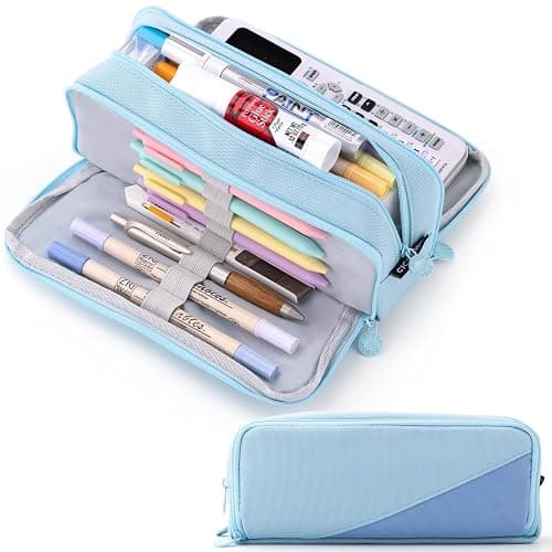 CICIMELON Big Capacity Pencil Case 3 Compartments Pen Pouch Bag Multifunctional Organizer for School Office, Haze Blue - Image 1
