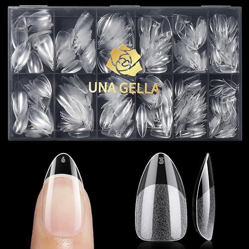 UNA GELLA Almond Nail Tips, Pre-shape Short Almond Gel Nail Tips 240Pcs Full Cover Soft Gel Fake Nails No C Curve Press On Nails For Women Girl At Home DIY Salon with Box 12 Sizes - Image 1