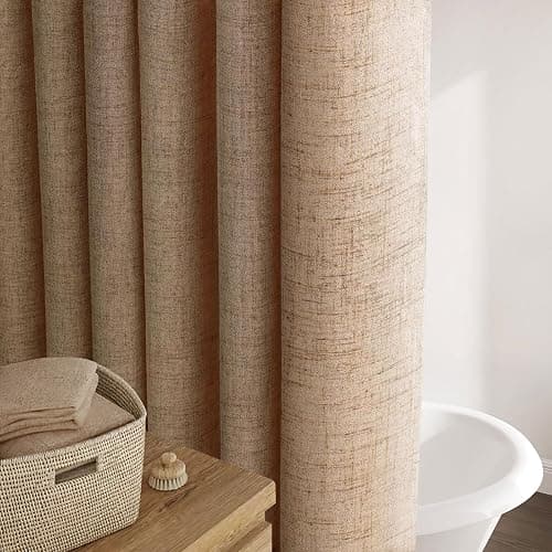 Awellife Brown Linen Style Shower Curtain Set with 12 Durable Hooks - Tan Textured Fabric Heavy Cloth Neutral Shower Curtains for Bathroom 72 x 72 Inch - Image 1
